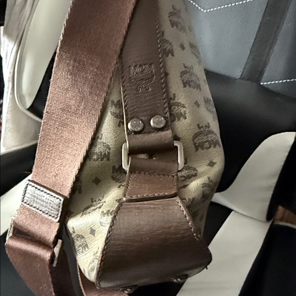 MCM Tan and Brown Logo Messenger Bag - Picture 6 of 14
